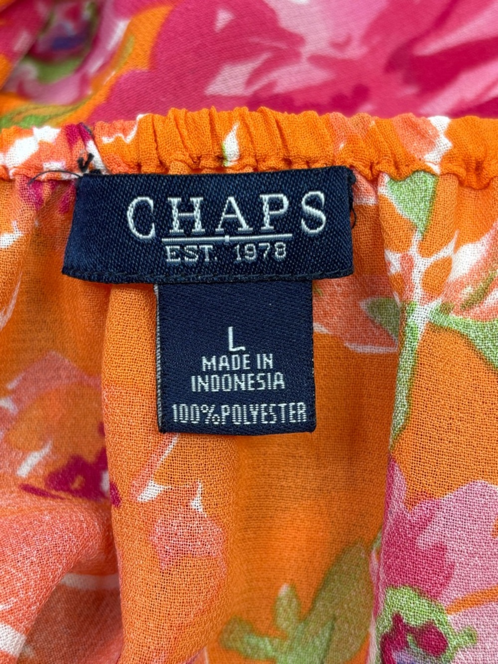 CHAPS Women’s Large Orange Floral Print Blouse Tie‎ Neck Woven Fabric Small Flaw - Picture 9 of 16